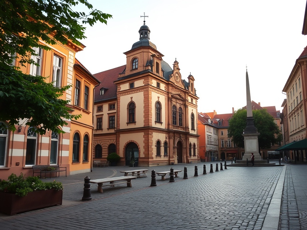 Panorama miasta Żary z historycznymi i współczesnymi budynkami